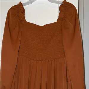 Rust Long Sleeve Smocked Dress